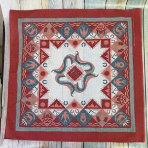 Vintage Bandana Thunderbird Aztec Southwestern Red White Teal USA 90s Retro